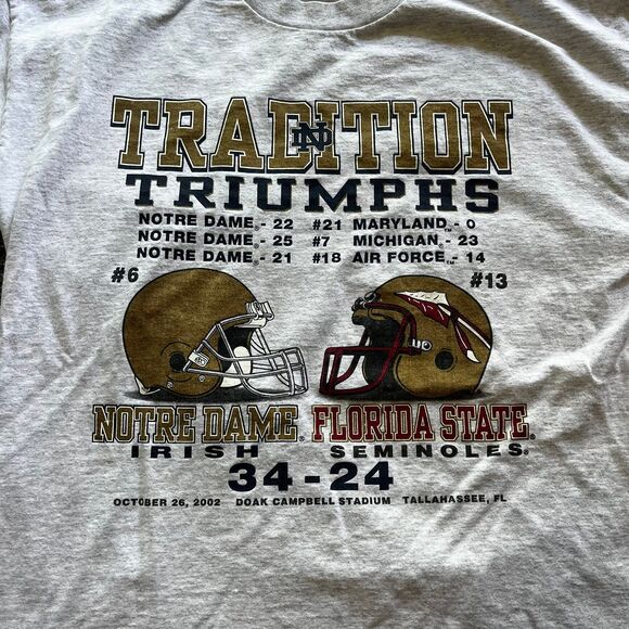 VTG 2002 Notre Dame Football Traditions Triumphs Shirt ACC Grey Mens Sz L NCAA - Picture 2 of 6